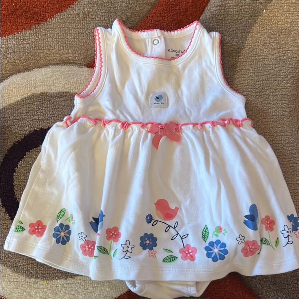 White and Pink Baby Dress with Floral Design